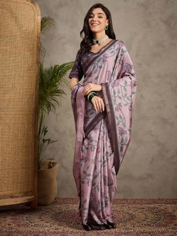 Akhilam - Women's Manipuri Silk Purple Printed Designer Saree with Unstitched Blouse