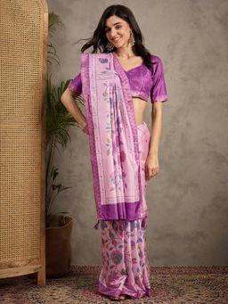 Akhilam - Women's Manipuri Silk Magenta Printed Designer Saree with Unstitched Blouse