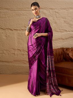 Akhilam - Women's Crepe Purple Printed Designer Saree with Unstitched Blouse