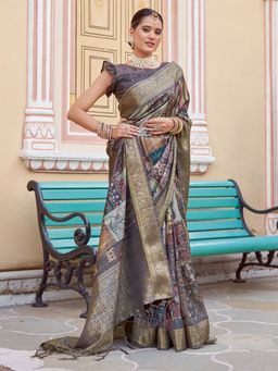 Akhilam - Women's Silk Blend Multi-Coloured Woven Saree with Unstitched Blouse