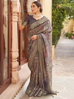 Akhilam - Women's Silk Blend Violet Woven Designer Saree with Unstitched Blouse