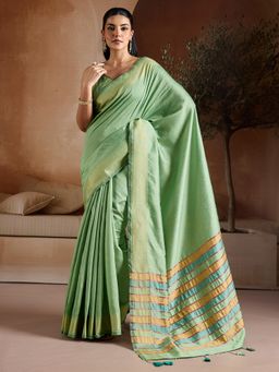 Akhilam - Women's Bhagalpuri Silk Light Green Woven Saree with Unstitched Blouse