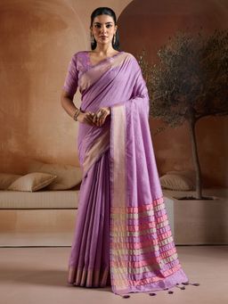 Akhilam - Women's Bhagalpuri Silk Mauve Woven Designer Saree with Unstitched Blouse