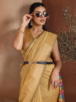 Akhilam - Women's Bhagalpuri Silk Mustard Woven Designer Saree with Unstitched Blouse