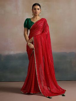 Akhilam - Women's Viscose Red Printed Designer Saree with Unstitched Blouse