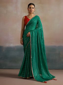 Akhilam - Women's Viscose Teal Green Printed Designer Saree with Unstitched Blouse