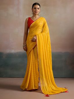 Akhilam - Women's Viscose Yellow Printed Designer Saree with Unstitched Blouse