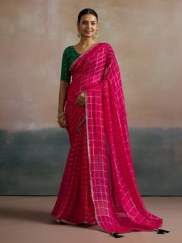 Akhilam - Women's Viscose Pink Printed Designer Saree with Unstitched Blouse