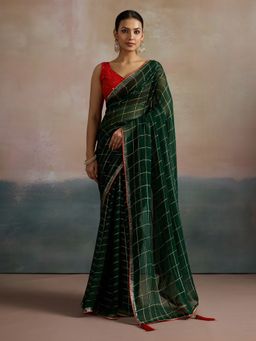 Akhilam - Women's Viscose Dark Green Printed Designer Saree with Unstitched Blouse
