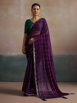 Akhilam - Women's Viscose Purple Printed Designer Saree with Unstitched Blouse