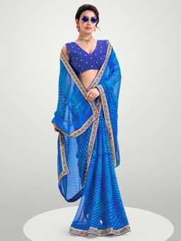 Akhilam - Women's Chiffon Blue Printed Designer Saree with Unstitched Blouse