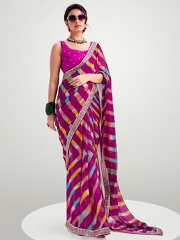 Akhilam - Women's Chiffon Pink Printed Designer Saree with Unstitched Blouse