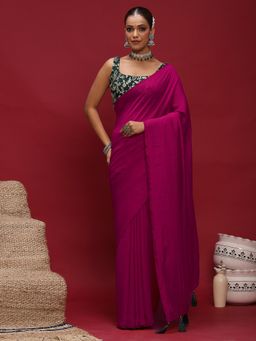 Akhilam - Women's Vicitra Silk Pink Solid Designer Saree with Unstitched Blouse