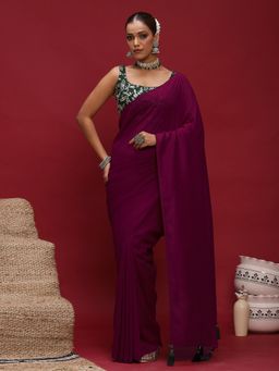Akhilam - Women's Vicitra Silk Purple Solid Designer Saree with Unstitched Blouse
