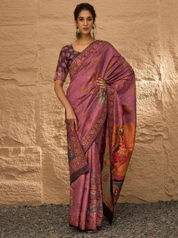 Akhilam - Women's Silk Blend Mauve Digital Print Designer Saree with Unstitched Blouse