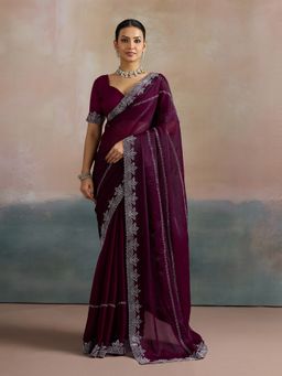Akhilam - Women's Chiffon Purple Embellished Designer Saree with Unstitched Blouse