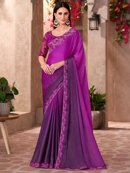 Akhilam - Women's Chiffon Magenta Embellished Designer Saree with Unstitched Blouse