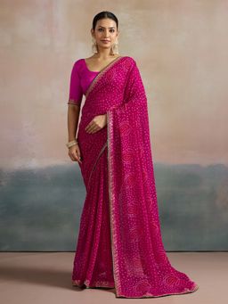 Akhilam - Women's Georgette Pink Printed Designer Saree with Unstitched Blouse