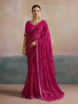 Akhilam - Women's Georgette Pink Printed Designer Saree with Unstitched Blouse