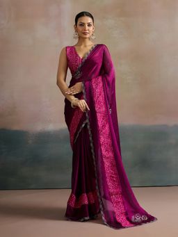 Akhilam - Women's Chiffon Pink Embellished Designer Saree with Unstitched Blouse