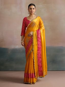 Akhilam - Women's Chiffon Yellow Embellished Designer Saree with Unstitched Blouse