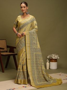 Akhilam - Women's Satin Silk Light Green Digital Print Saree with Unstitched Blouse