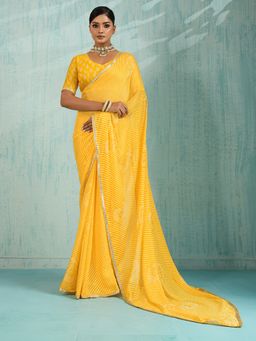 Akhilam - Women's Chiffon Yellow Printed Designer Saree with Unstitched Blouse
