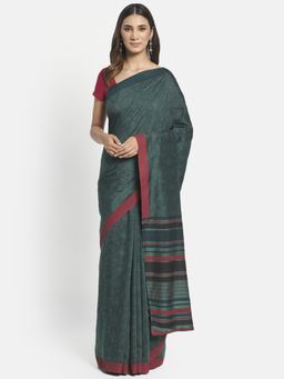 Fabindia - Green Viscose Blend Printed Saree without Blouse