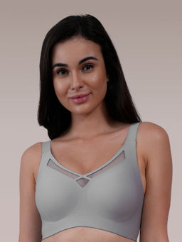 SOIE - Women Padded Non-Wired Full Coverage Bonded T-Shirt Bra with Mesh Detailing Grey