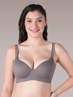 SOIE - Women Padded Full Coverage Bonded T-Shirt Bra with Invisible Flexi Underwire Grey
