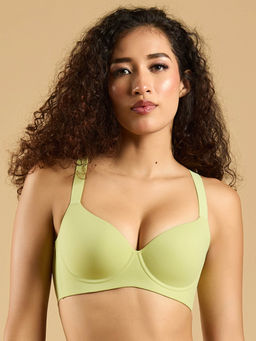 SOIE - Women Padded Full Coverage Bonded T-Shirt Bra with Invisible Flexi Underwire Green