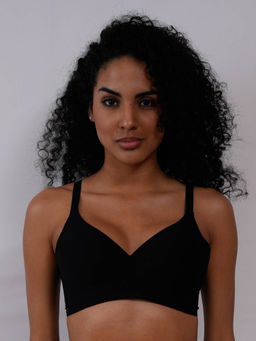 SOIE - Women Padded Non Wired Medium Coverage Bonded T-Shirt Bra Black