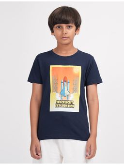 ZION - Boys Half Sleeve Space Launch Graphic T-shirt- Navy