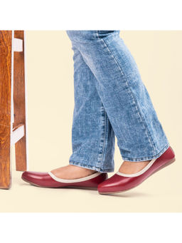 YASSIO - Maroon Womens Day-to-Night Chic, Striped, Pointed Toe, Comfort Bellies