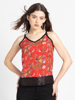 SHAYE - Red Sleeves With Cami Casual Top For Women