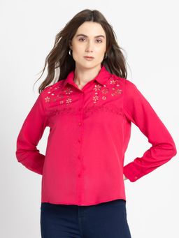 SHAYE - Spread Collar Pink Long Sleeves Casual Shirt For Women