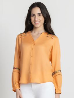 SHAYE - Band Embroidered Long Sleeves Casual Top For Women