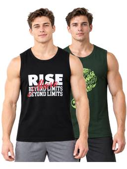 T.T. - Men Lightweight Comfort Cool Cotton Typography Muscle Vest (Pack of 2)
