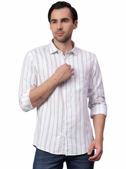 Cantabil - Men White Striped Full Sleeves Casual Shirt