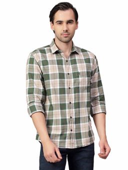 Cantabil - Men Green Checkered Full Sleeves Casual Shirt