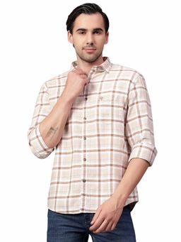Cantabil - Men Beige Checkered Full Sleeves Casual Shirt