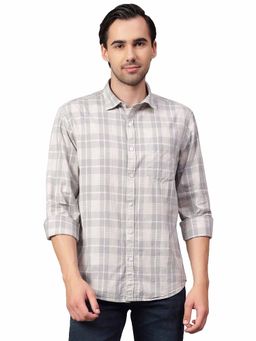 Cantabil - Men Grey Checkered Full Sleeves Casual Shirt