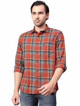 Cantabil - Men Multi-Color Checkered Full Sleeves Casual Shirt