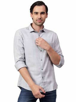 Cantabil - Men Grey Checkered Full Sleeves Casual Shirt