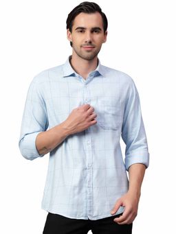 Cantabil - Men Blue Checkered Full Sleeves Casual Shirt
