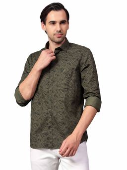 Cantabil - Men Olive Printed Full Sleeves Casual Shirt