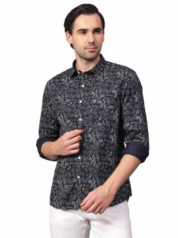 Cantabil - Men Navy Blue Printed Full Sleeves Casual Shirt