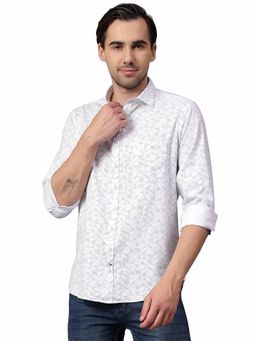 Cantabil - Men White Printed Full Sleeves Casual Shirt