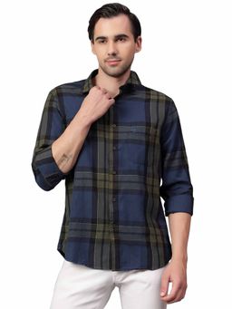 Cantabil - Men Navy Blue Checkered Full Sleeves Casual Shirt