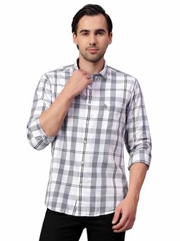 Cantabil - Men Grey Checkered Full Sleeves Casual Shirt